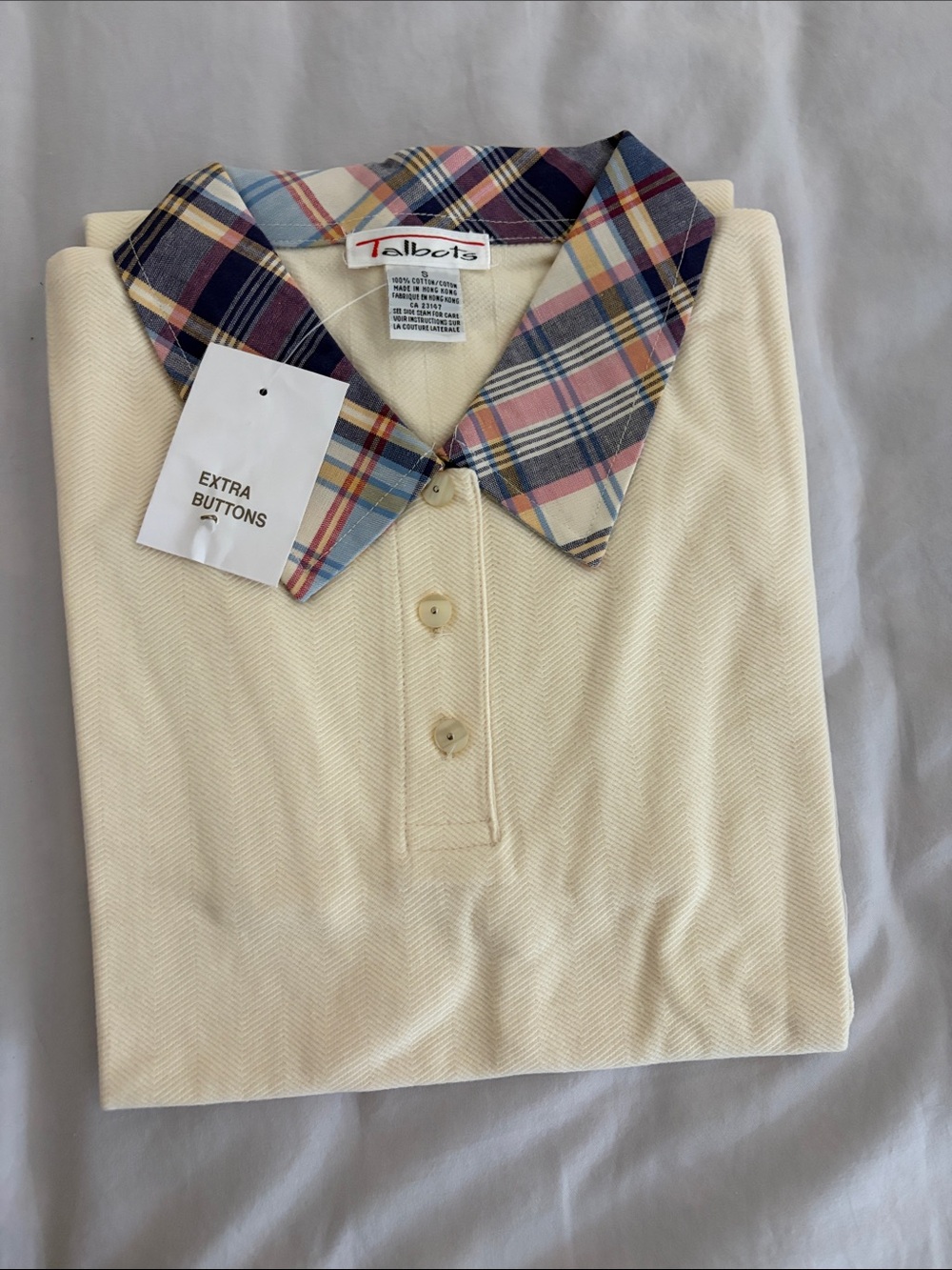 Vintage Talbots Ivory Polo with Plaid Collar